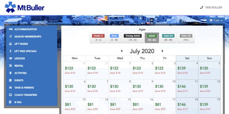 screenshot of yieldview calendar interface