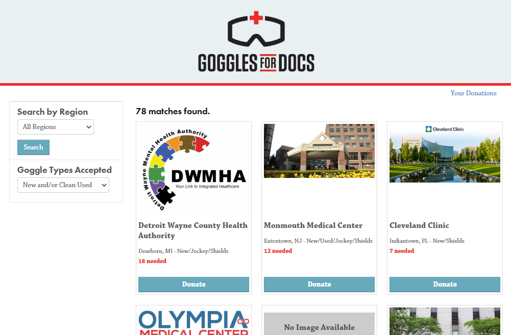 screenshot of goggles for docs donation platform