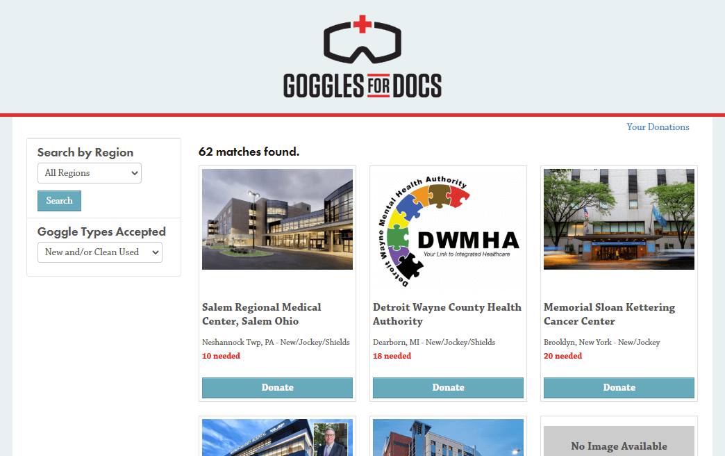 goggles for docs donation platform screenshot