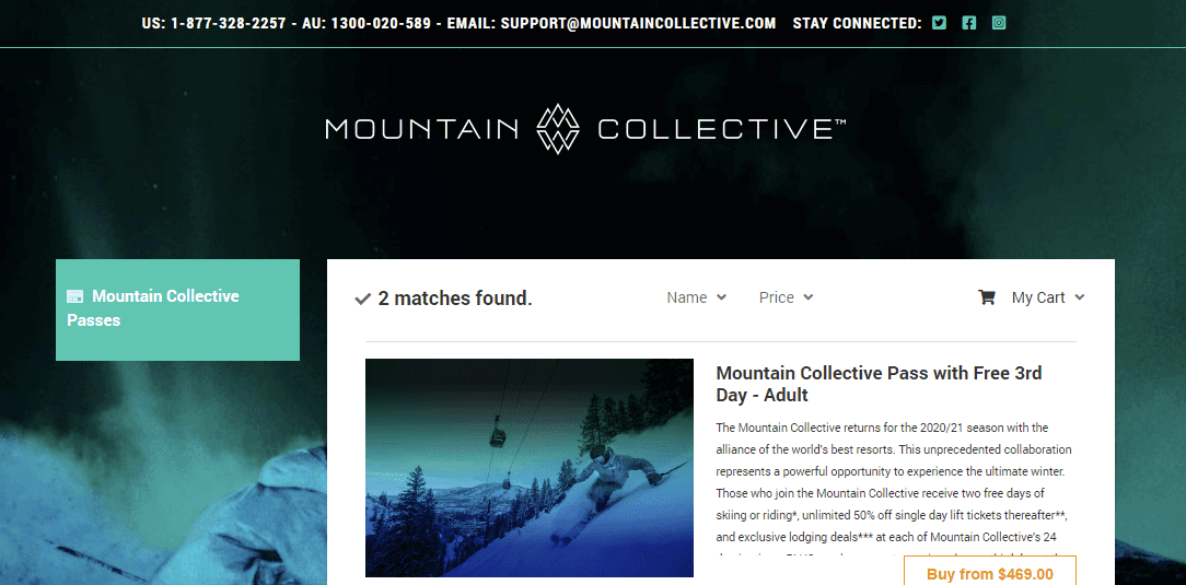 screenshot of mountain collective e-commerce store