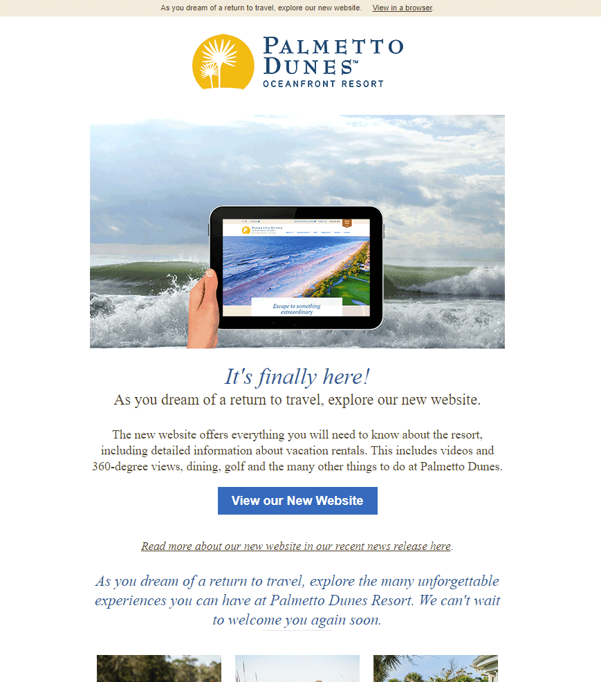 screenshot of palmetto dunes email campaign
