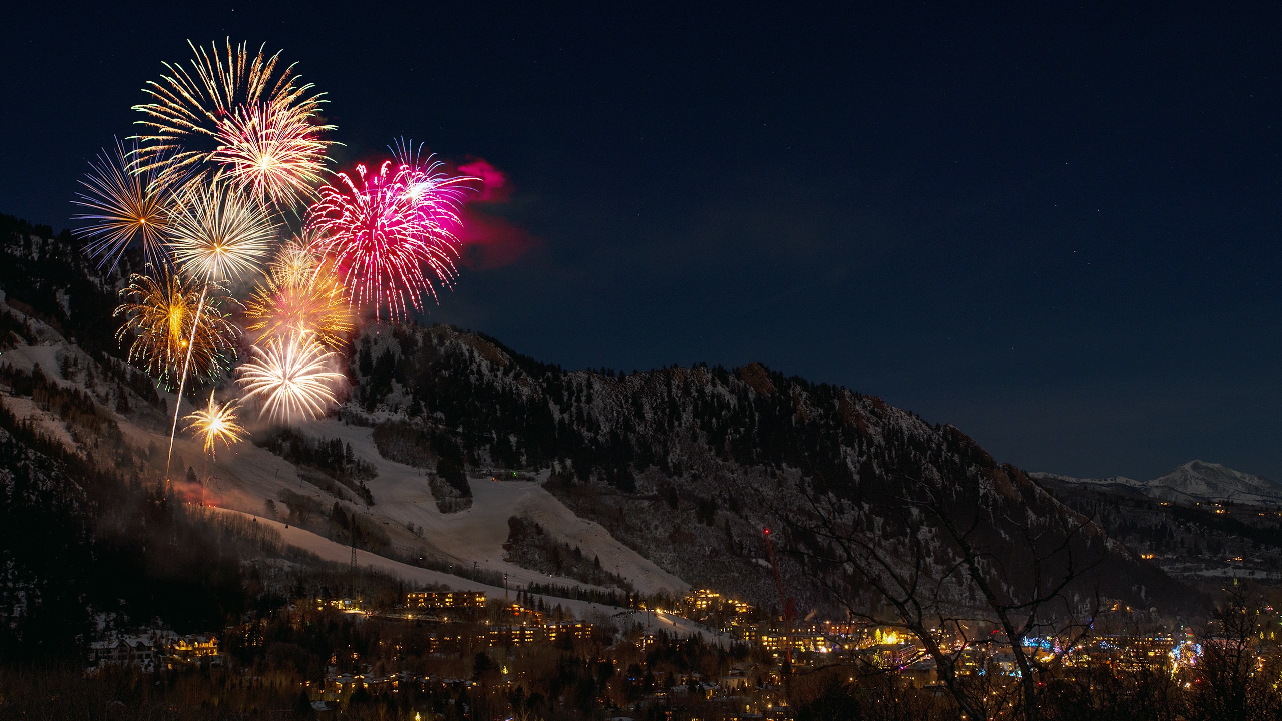mountain and fireworks