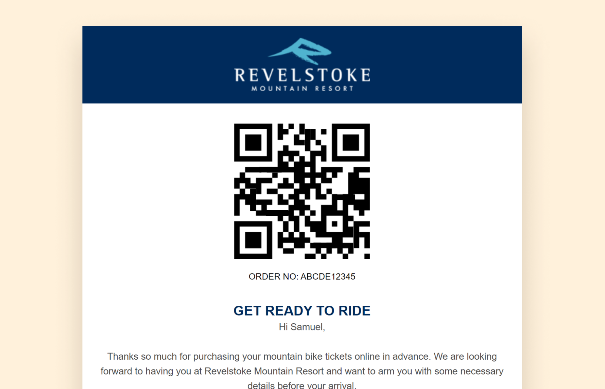 screenshot of revelstoke qr code email