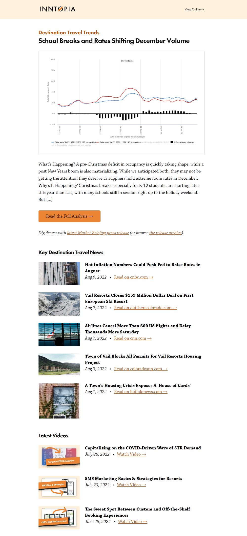 screenshot of destination travel trends newsletter