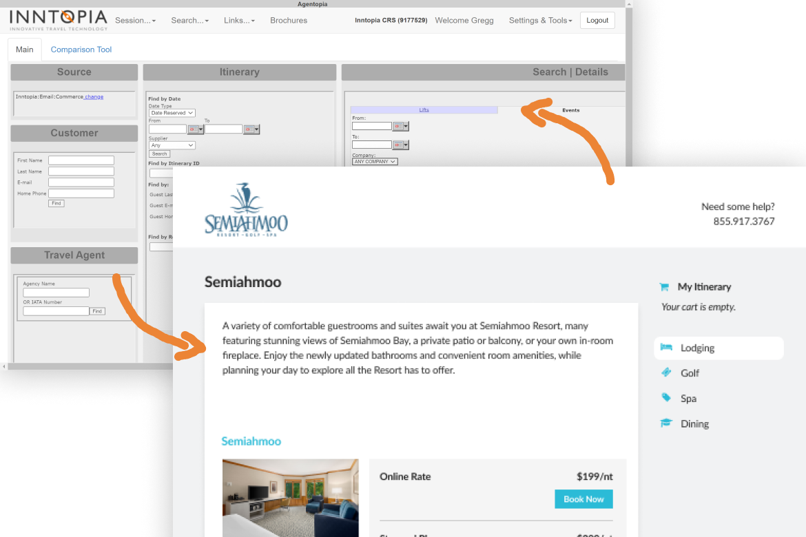 screenshot of online and agent interfaces