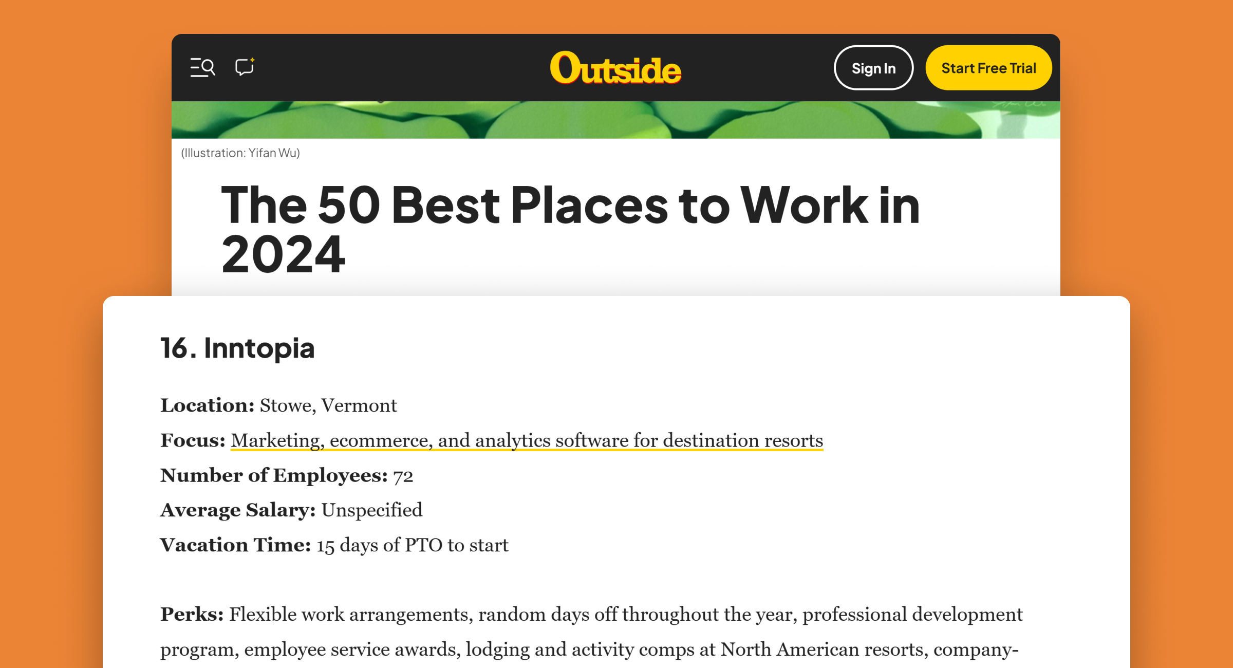 screenshot of best places to work list